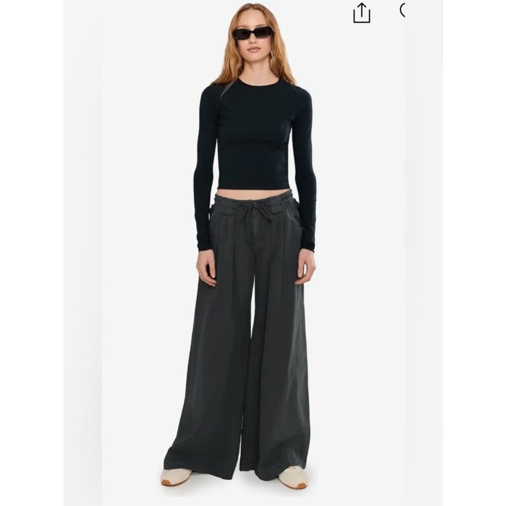 Free People Julien Wide-Leg Chino Trousers Pants Dark Gray Worn  XL NWT